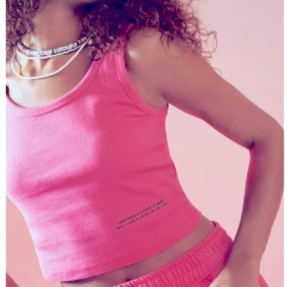 DeFacto Fit Women’s Size Small Pink Happiness Ribbed Sleeveless Crop Tank Top - Picture 1 of 5